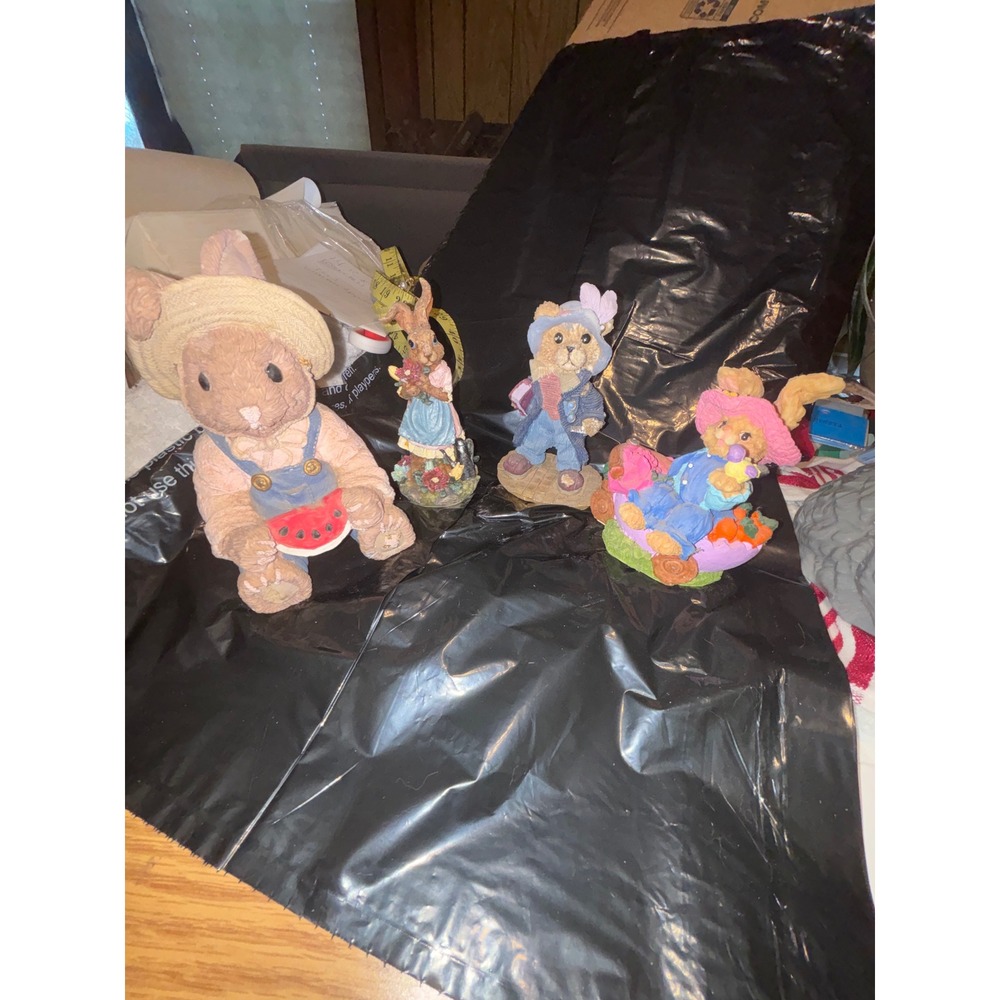 5 Vintage Easter Bunny Figurine Lot Resin Ceramic Rabbit Decor Set of 5